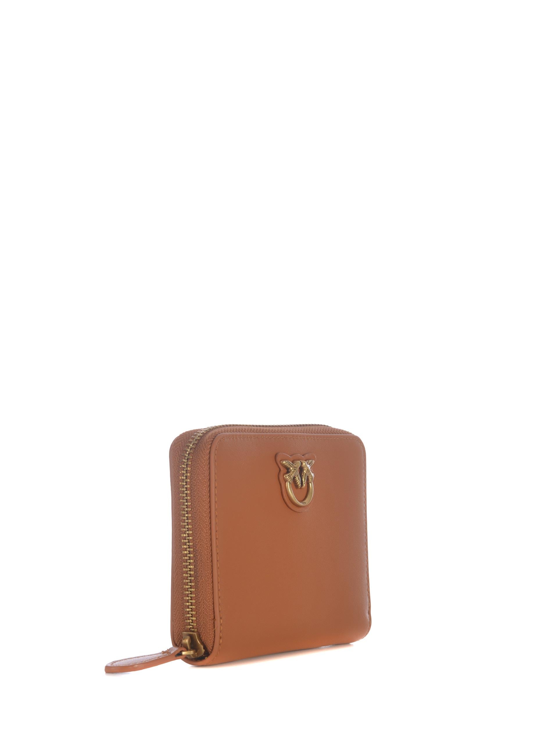 Portafoglio quadrato zip-around in pelle 100249A0F1 L58Q PINKO Cuoio 