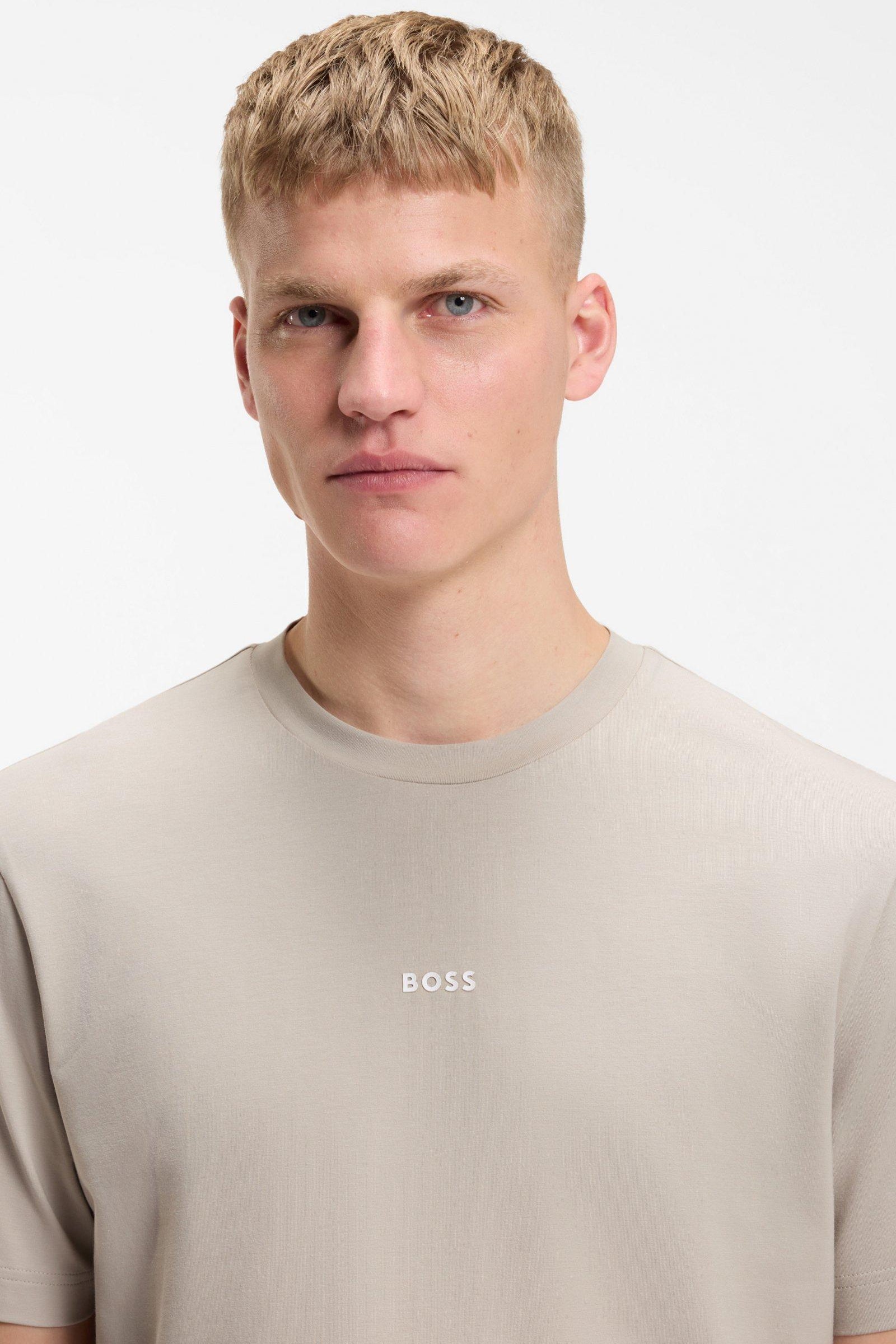 T-shirt in cotone elasticizzato con logo a contrasto 50473278 10242929 01 070 BOSS Open beige 