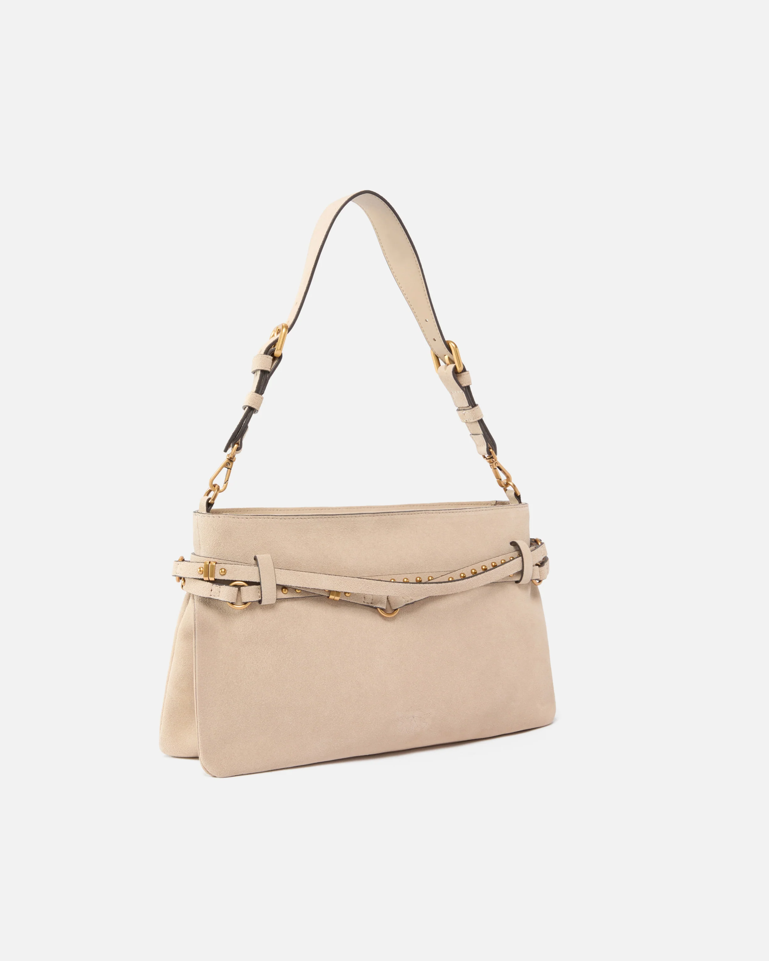 Borsa a spalla media in suede 106176A0F6 C50Q PINKO Beige-grigio fumo-antique 