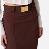 Gonna in tessuto tecnico bielastico con cintura GO15961E1 644 ELISABETTA FRANCHI Cacao 