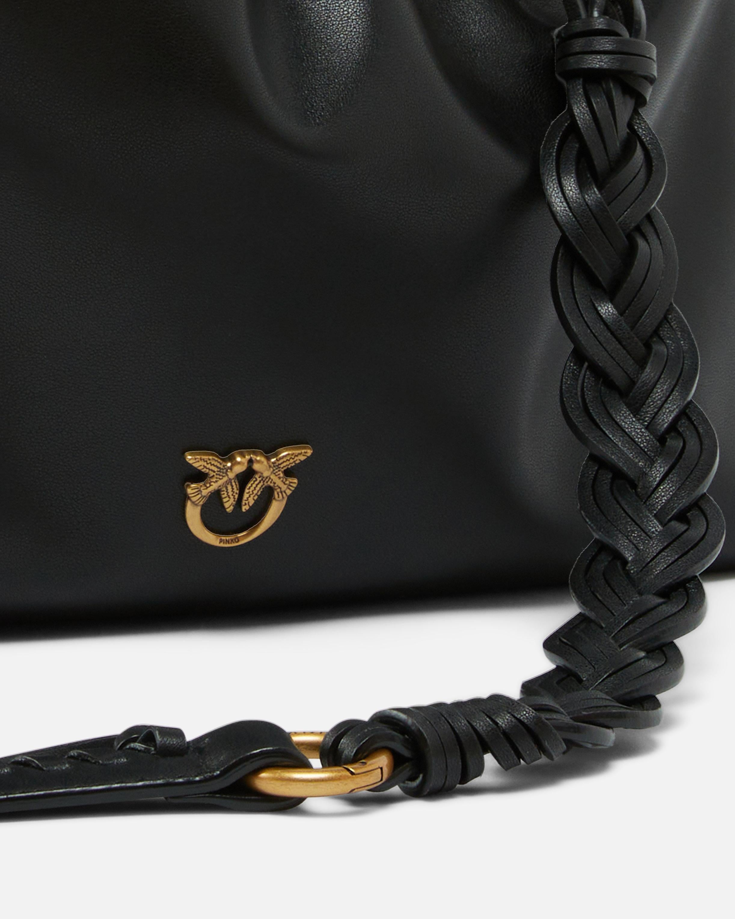 Borsa a spalla grande in pelle con logo 105825A0QO Z99Q PINKO Nero-antigue 