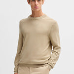 Maglia girocollo in cotone 50506022 10255187 01 275 BOSS Light beige 