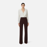 Pantaloni in crêpe leggero e raso PA18362E2 644 ELISABETTA FRANCHI Cacao 
