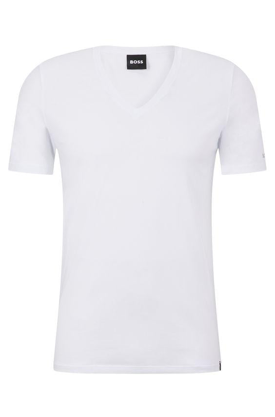 T-Shirt scollo a V 50475415 10243551 01 100 BOSS White 