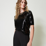 Maglia con ricamo in full paillettes 242TT3141 00006 TWIN SET Nero 