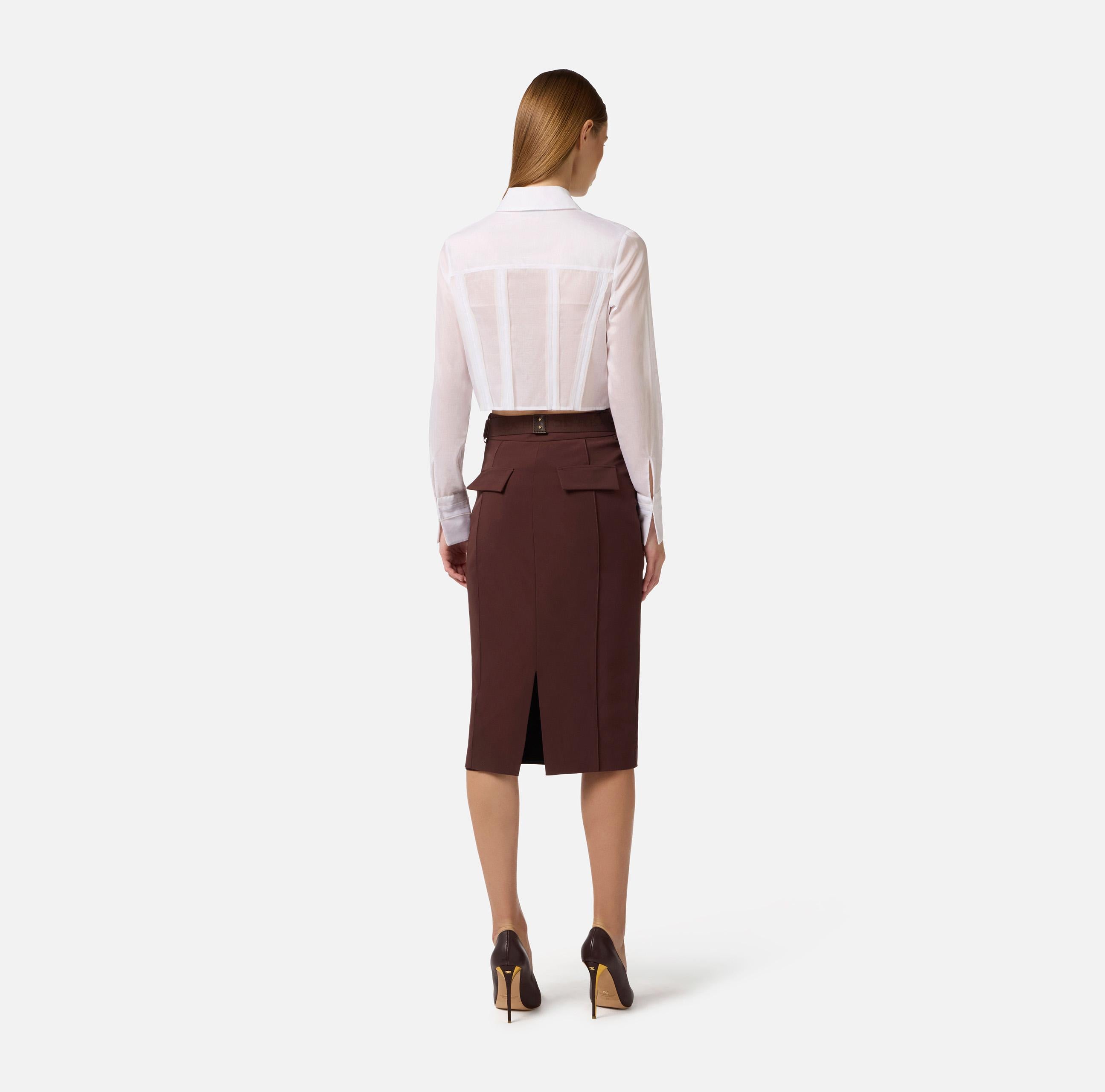 Gonna in tessuto tecnico bielastico con cintura GO15961E1 644 ELISABETTA FRANCHI Cacao 