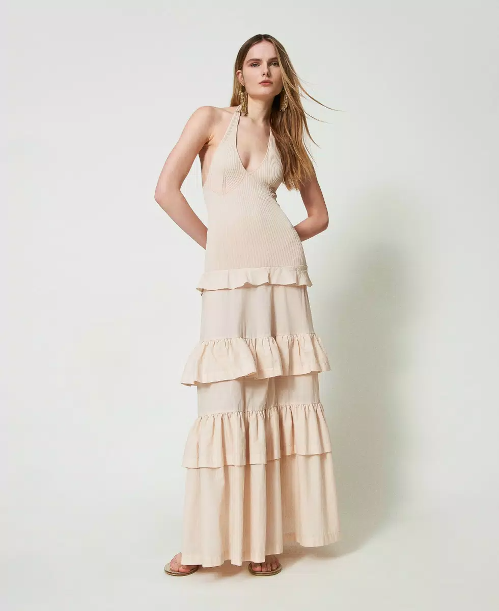 Abito lungo in maglia e mussola 241TT3091 11640 TWIN SET Beige 