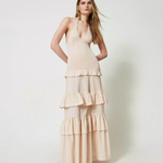 Abito lungo in maglia e mussola 241TT3091 11640 TWIN SET Beige 