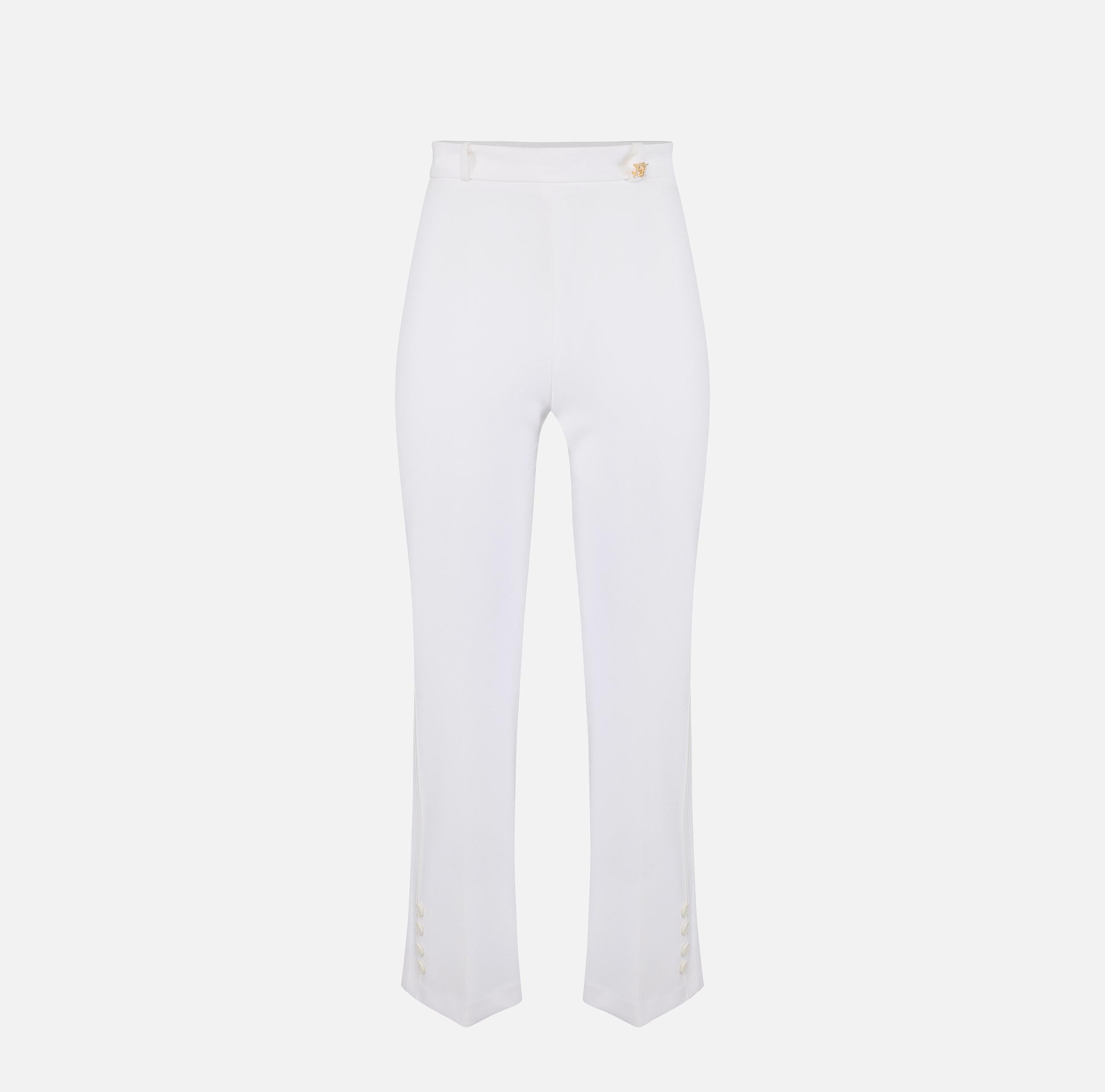 Pantaloni in doppio crêpe stretch con logo charm PA16861E2 360 ELISABETTA FRANCHI Avorio 