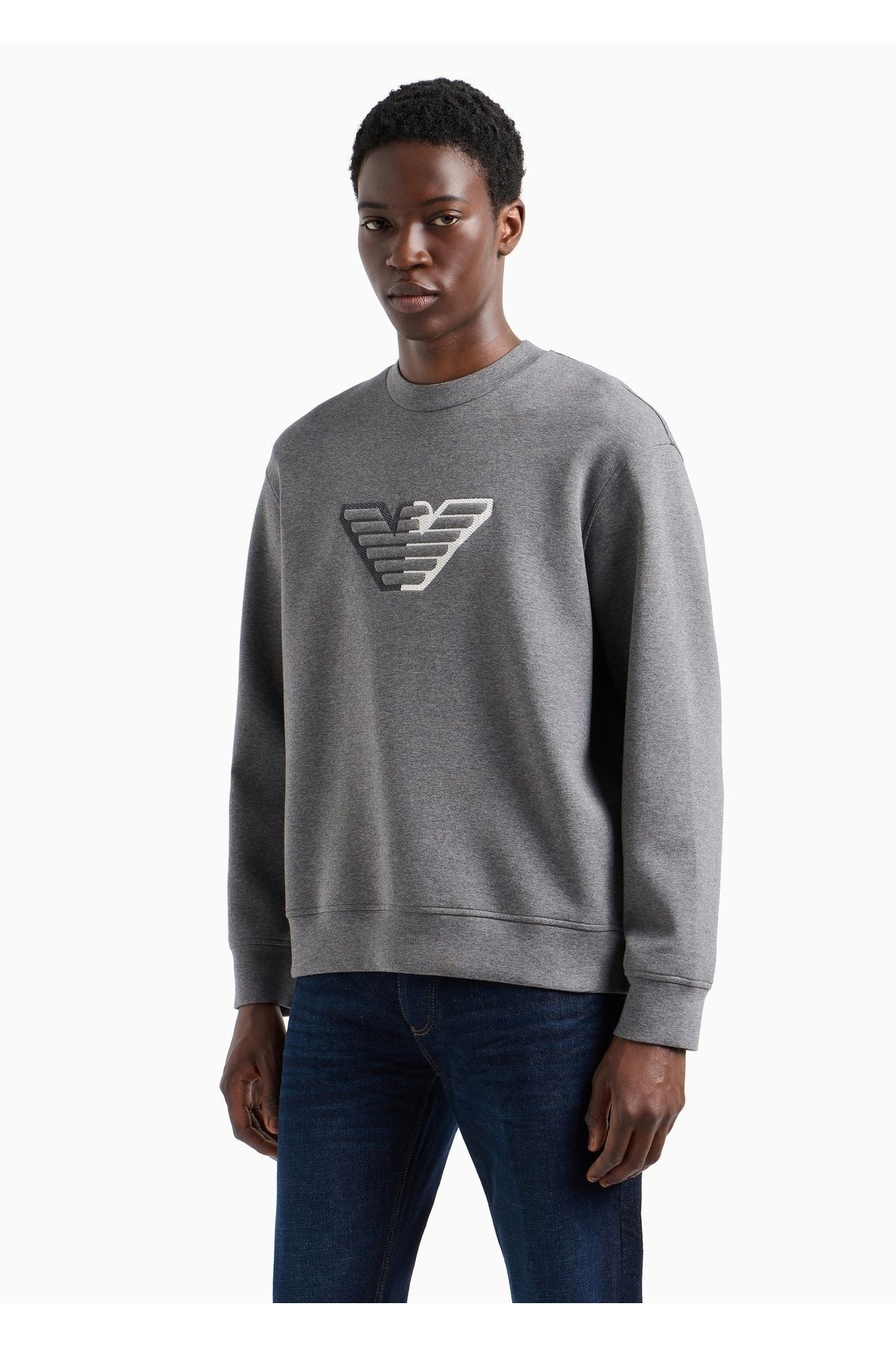 Felpa in jersey con ricamo 6D1M76 1JHSZ 0631 EMPORIO ARMANI Grigio mel.sc 