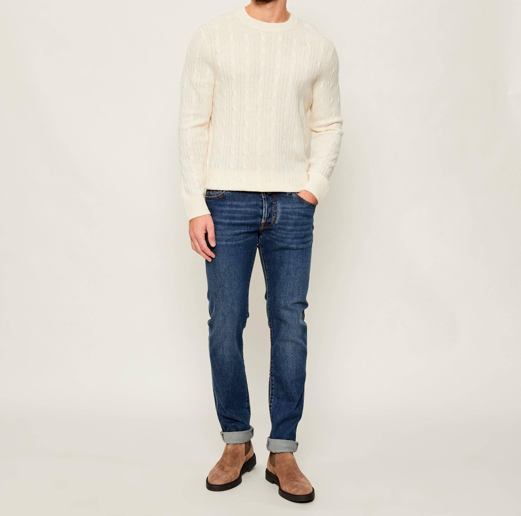 Maglia a treccia in lana e cachemire 50549975 10274959 01 131 BOSS Open white 