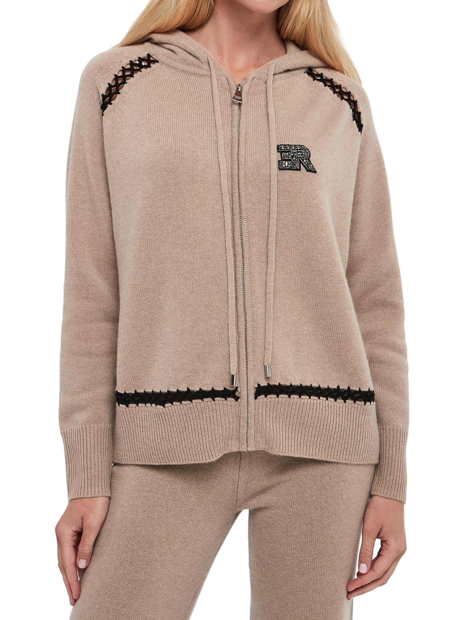 Maglia aperta con zip e cappuccio in lana e cachemire D47EN037E54 MFA86 ERMANNO FIRENZE Tortora 