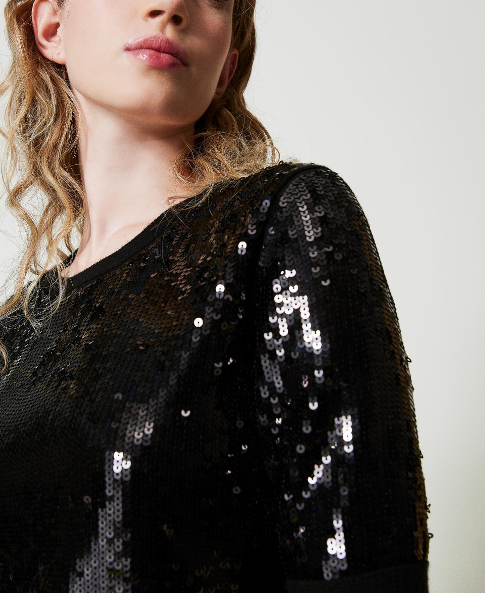 Maglia con ricamo in full paillettes 242TT3141 00006 TWIN SET Nero 
