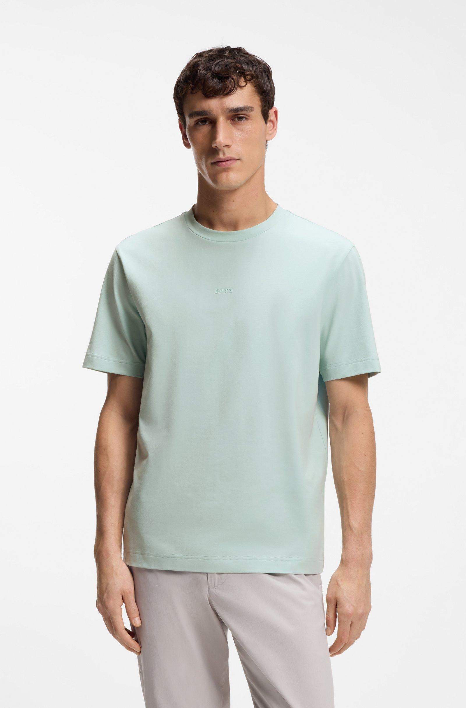 T-shirt in cotone elasticizzato con logo a contrasto 50473278 10242929 01 447 BOSS Turquoise/aqua 