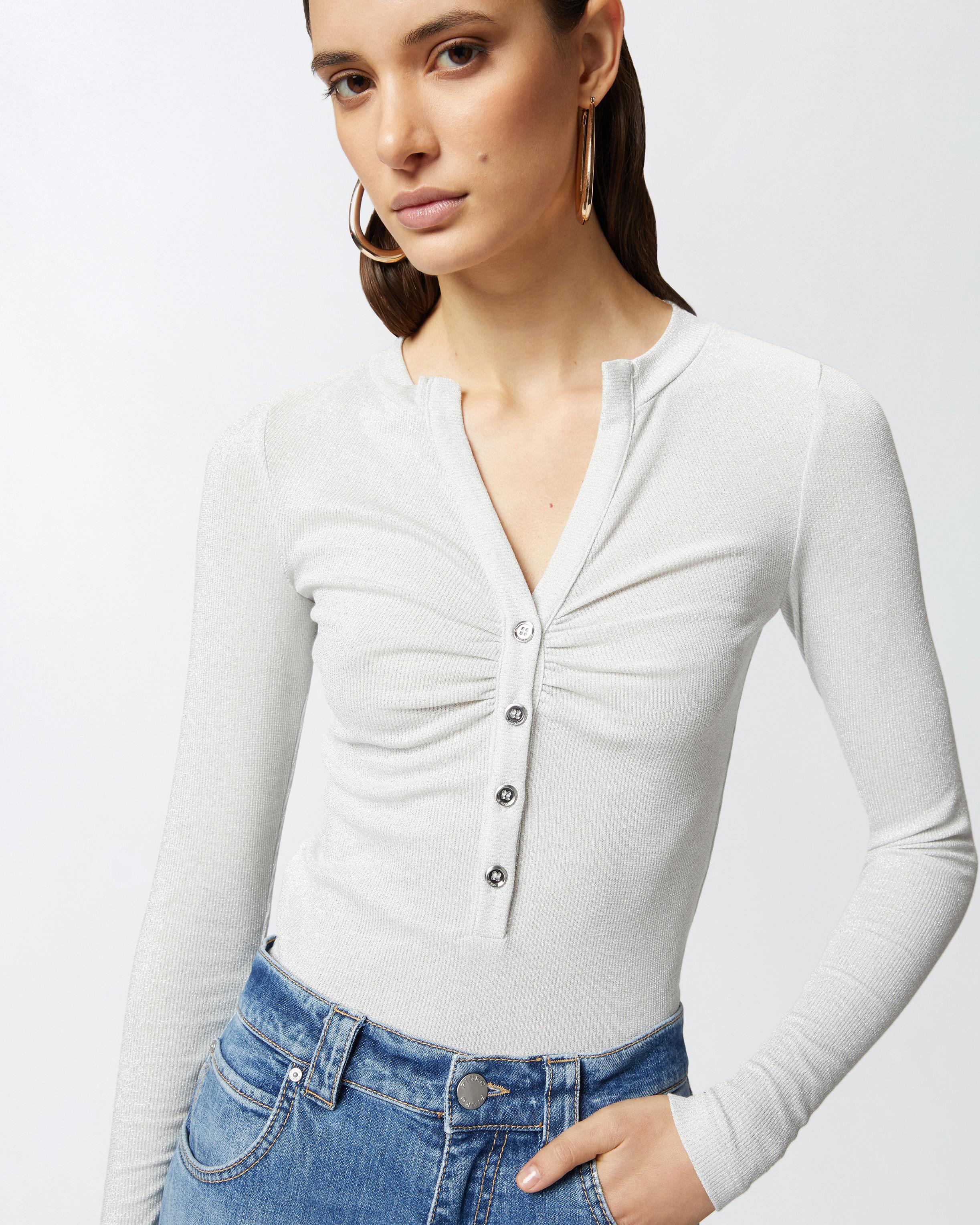 Maglia serafino metallizzata a costine 104651A2CQ I17 PINKO Argento-metallizzato 