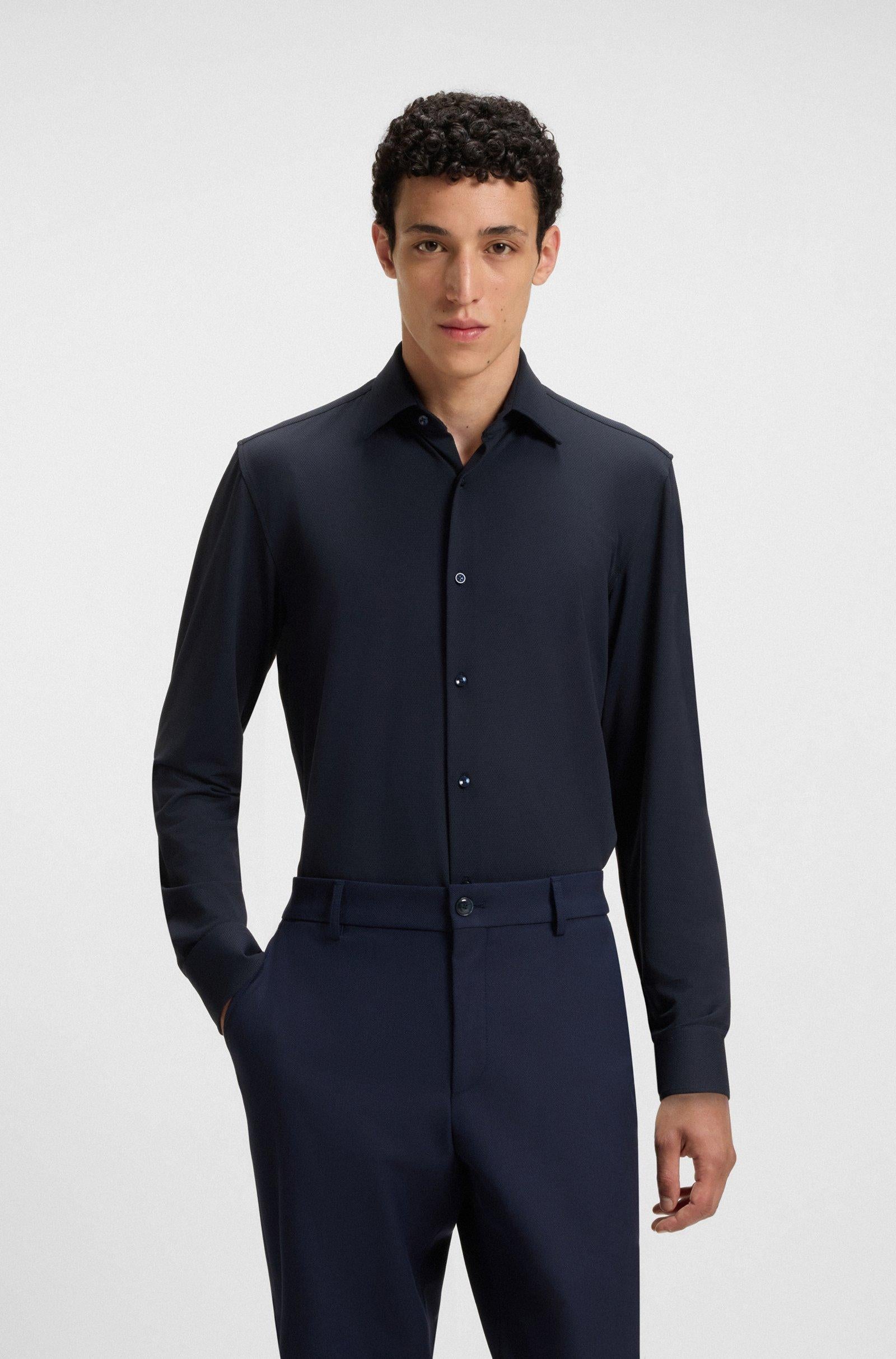 Camicia slim fit in tessuto performance 50545163 10268245 01 404 BOSS Dark blue 