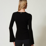 Maglia fitted a costine con incrocio 242TT3023 00006 TWIN SET Nero 