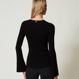 Maglia fitted a costine con incrocio 242TT3023 00006 TWIN SET Nero 