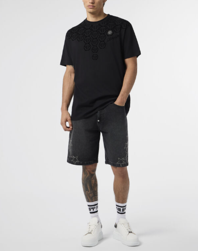 T-Shirt girocollo con logo monogram MTK8682 PJY002N 02 PHILIPP PLEIN Black 