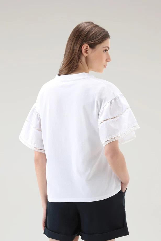 T-Shirt Lakeside in puro cotone con maniche a sbuffo CFWWTE0076FRUT3397 8041 WOOLRICH Bright white 
