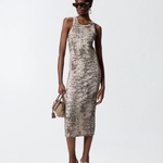 Abito midi aderente a costine con stampa snake 106993A3DP CZ9 PINKO Beige/nero 