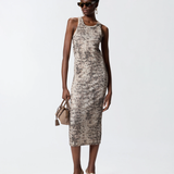 Abito midi aderente a costine con stampa snake 106993A3DP CZ9 PINKO Beige/nero 