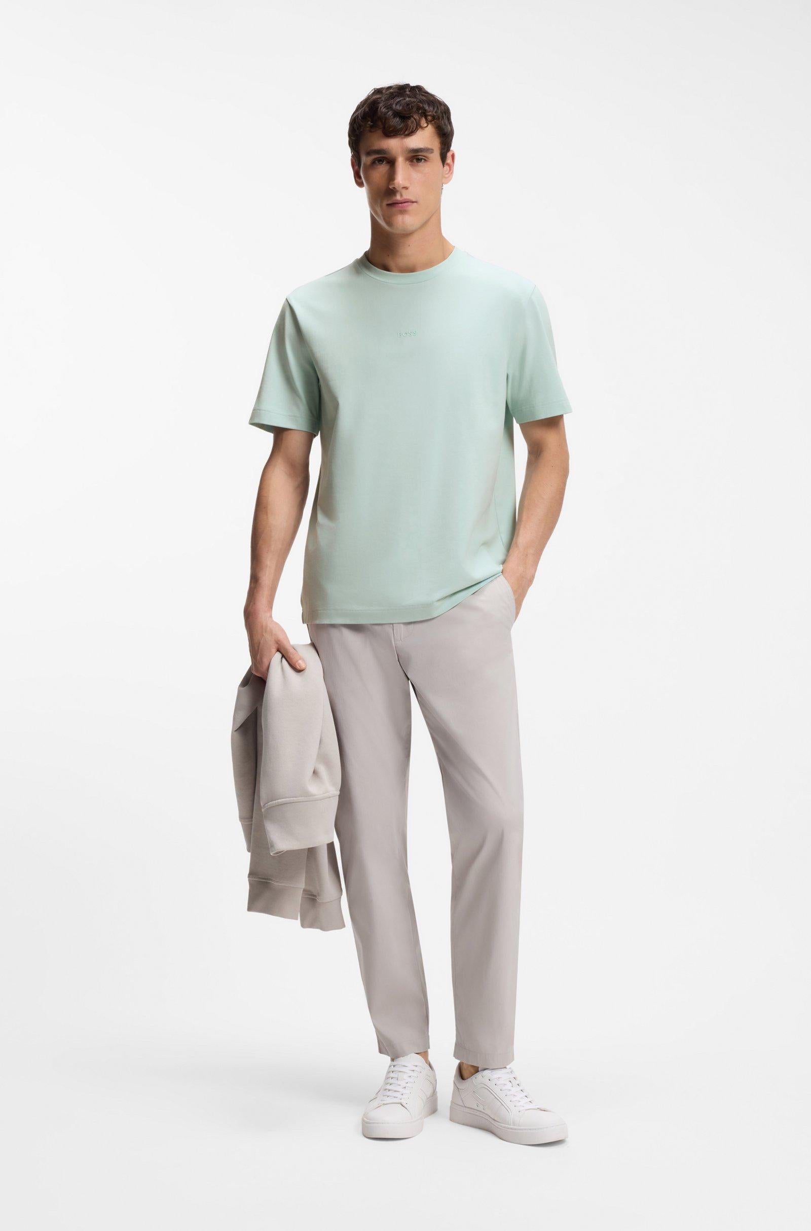 T-shirt in cotone elasticizzato con logo a contrasto 50473278 10242929 01 447 BOSS Turquoise/aqua 