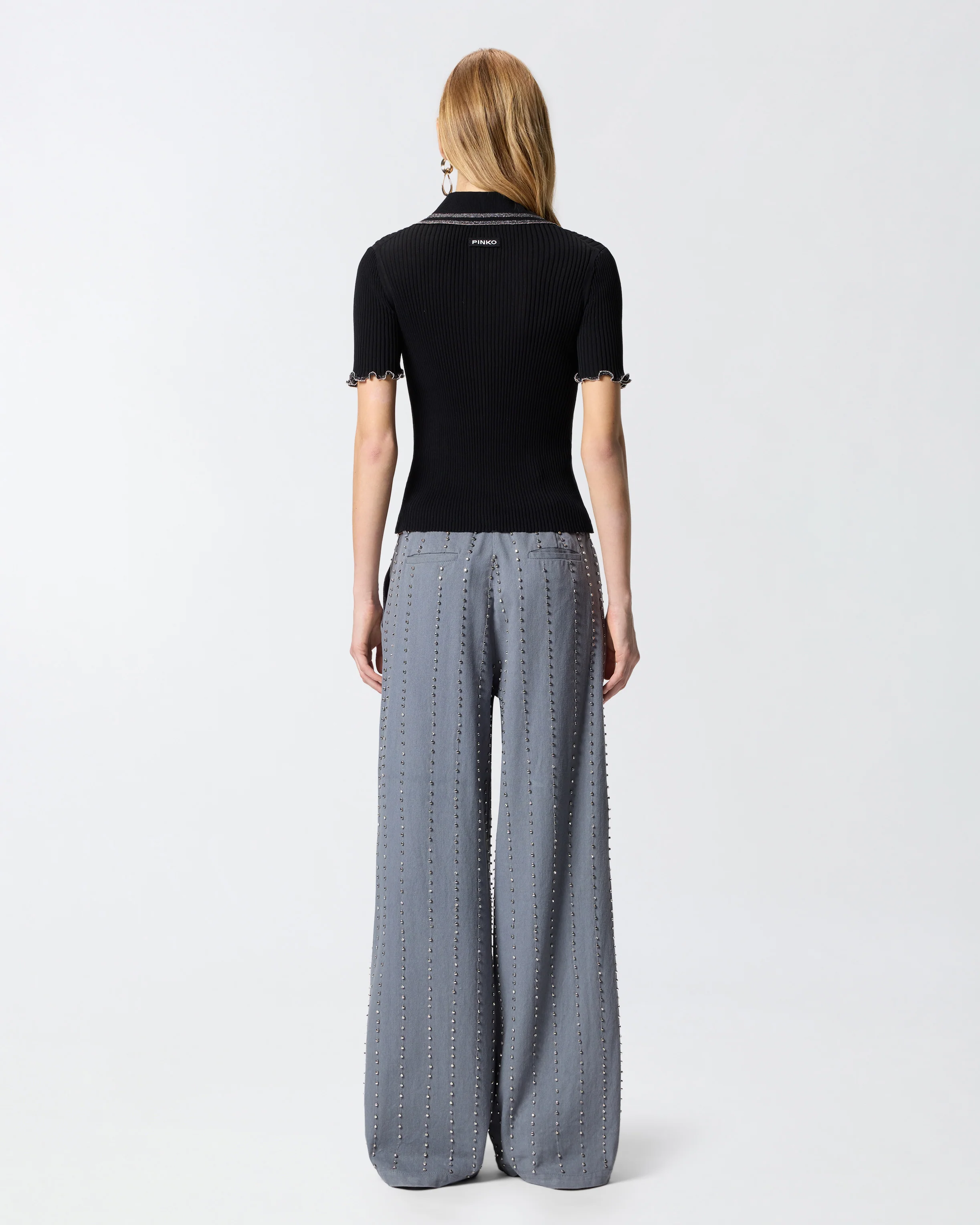 Maglia a costine con bordi gioiello 106287A343 Z99 PINKO Nero 