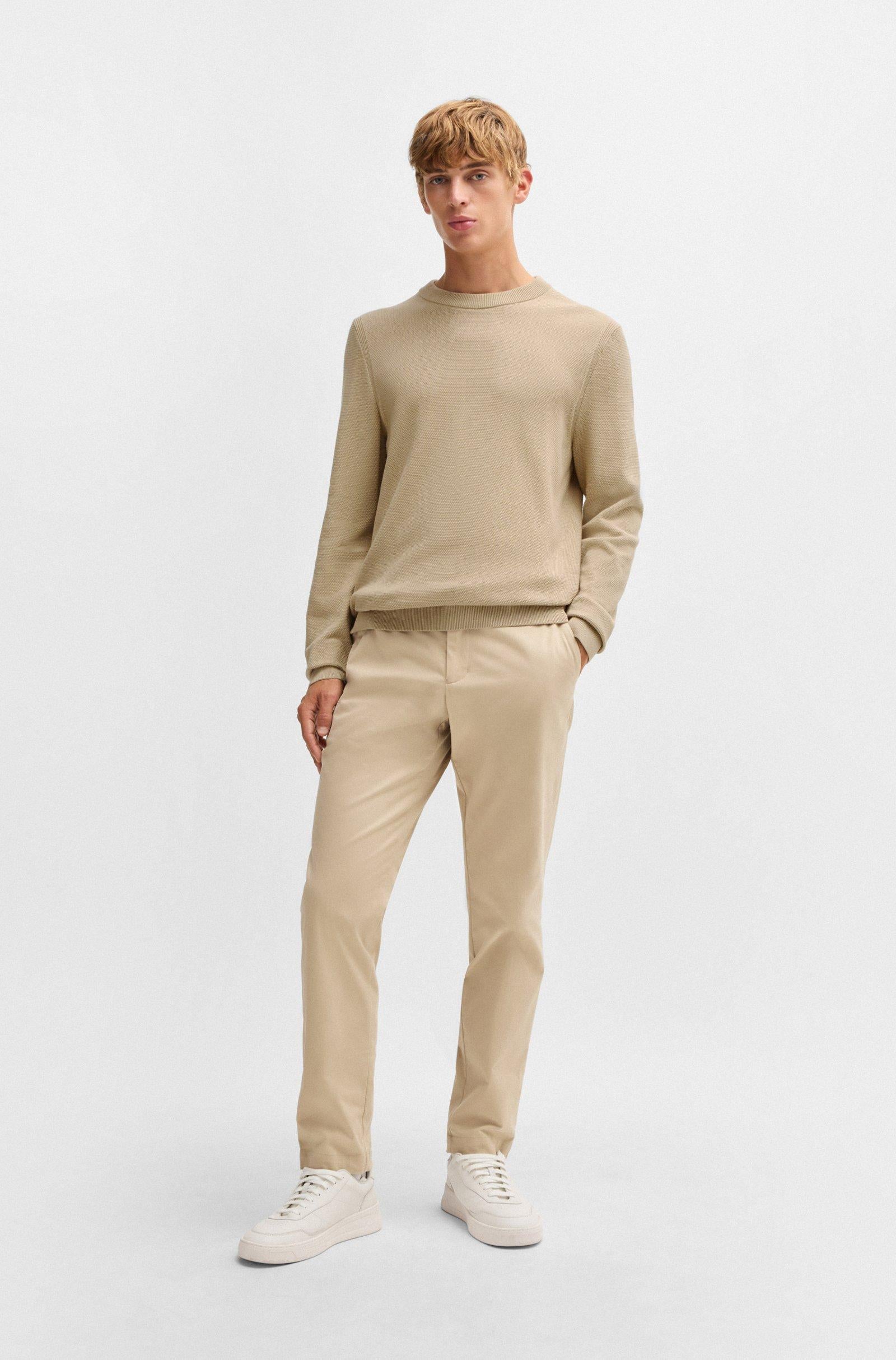 Maglia girocollo in cotone 50506022 10255187 01 275 BOSS Light beige 