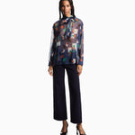 Pantalone vita media e gamba ampia cropped in drill stretch tinto capo EW000019 AF17027 UB115 EMPORIO ARMANI Blue navy 