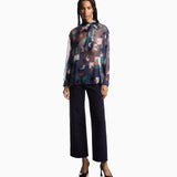 Pantalone vita media e gamba ampia cropped in drill stretch tinto capo EW000019 AF17027 UB115 EMPORIO ARMANI Blue navy 