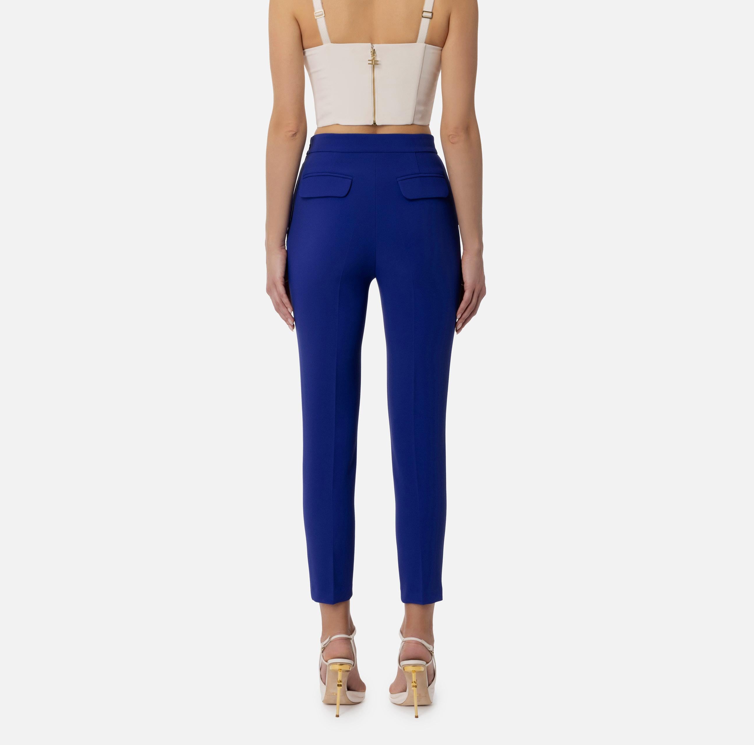 Pantalone dritto in crêpe stretch con morsetto PA02741E2 828 ELISABETTA FRANCHI Blue indaco 