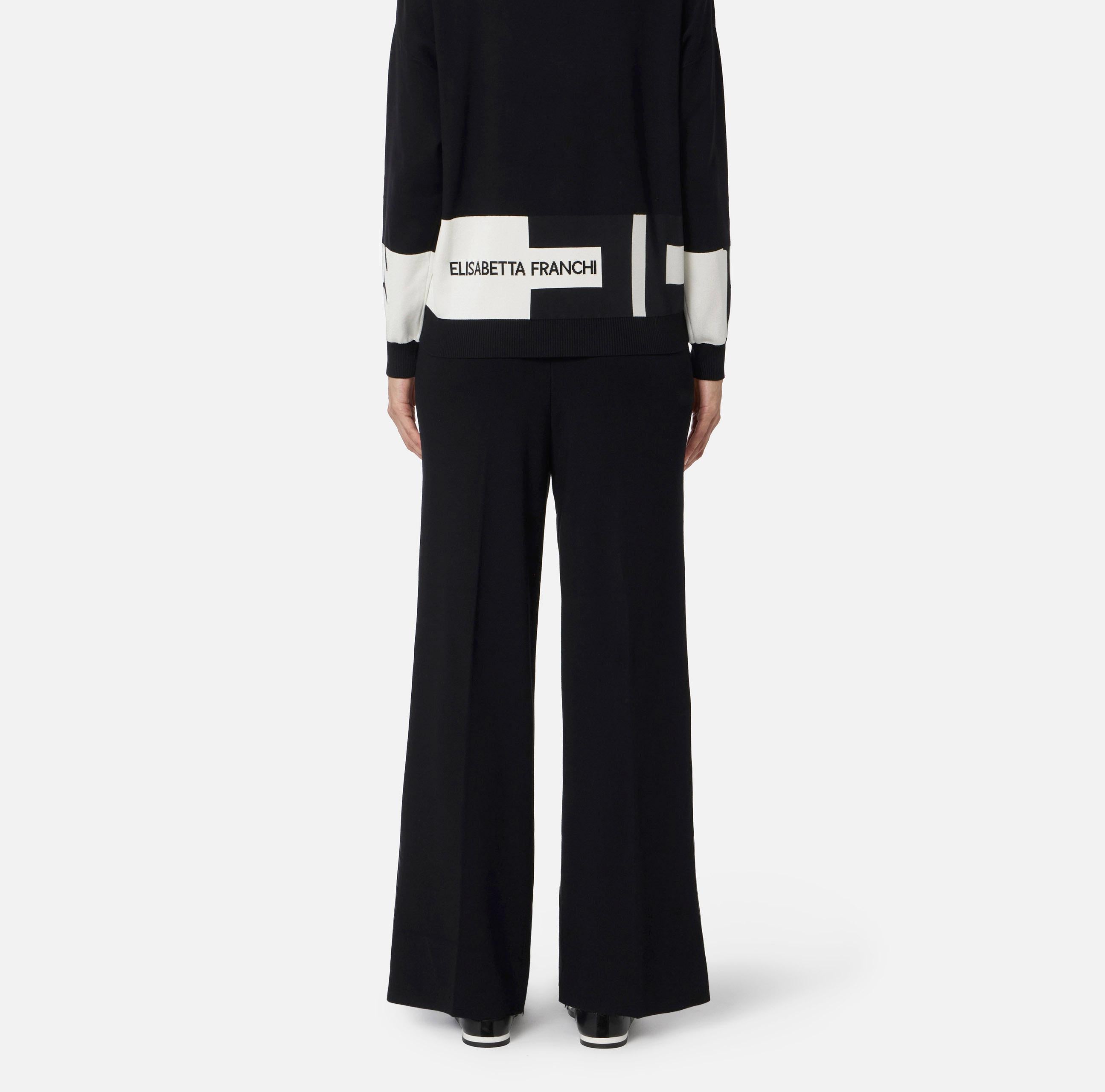 Pantaloni in viscosa con bande lucide KP69S56E2 EF3 ELISABETTA FRANCHI Nero/milk 