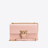 Borsa a tracolla media in pelle liscia 100941A0F1 O81Q PINKO Cipria-antique gold 