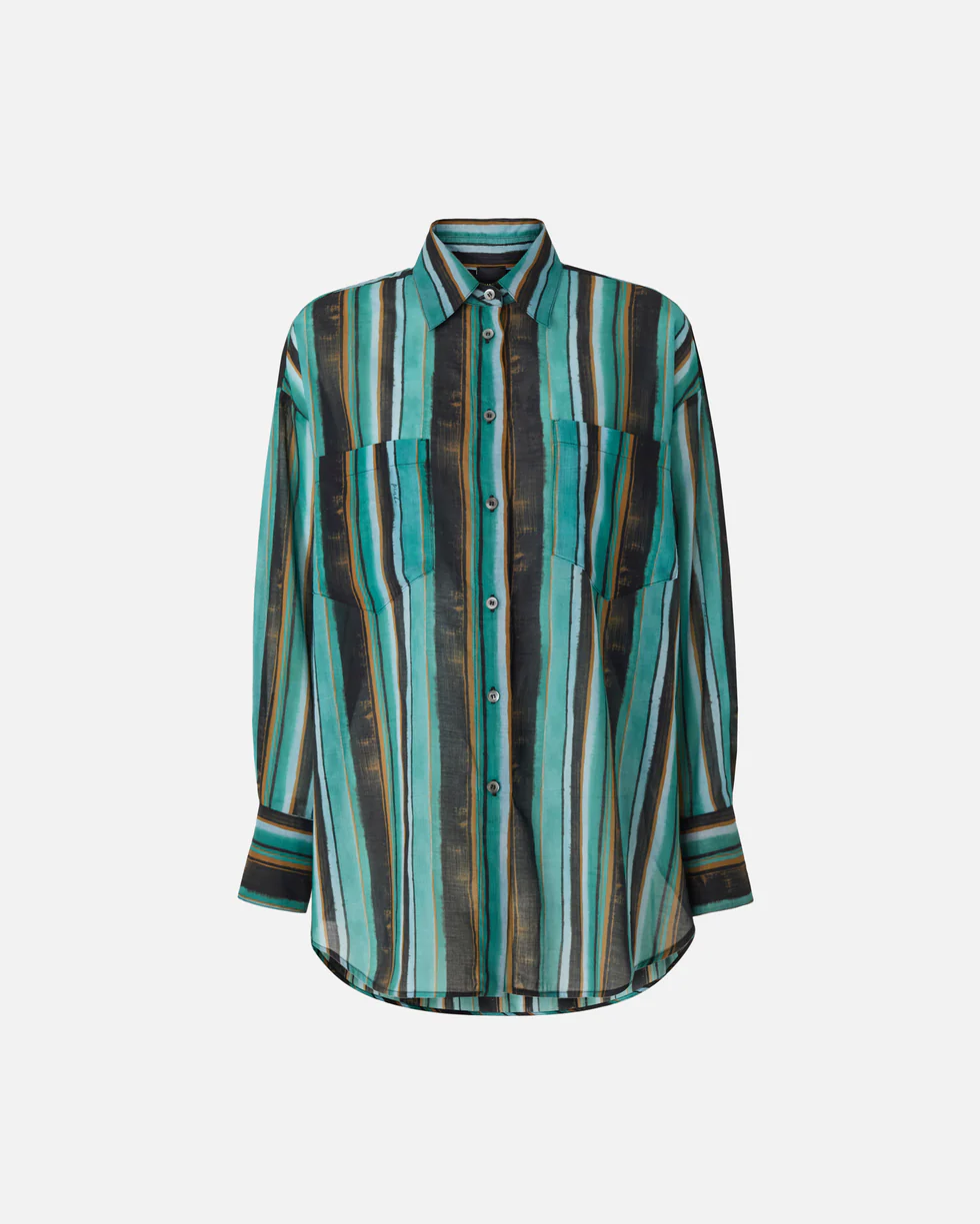 Camicia in cotone con righe effetto pennellato 106990A3CH SD3 PINKO Mult. verde/nero 
