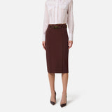 Gonna in tessuto tecnico bielastico con cintura GO15961E1 644 ELISABETTA FRANCHI Cacao 