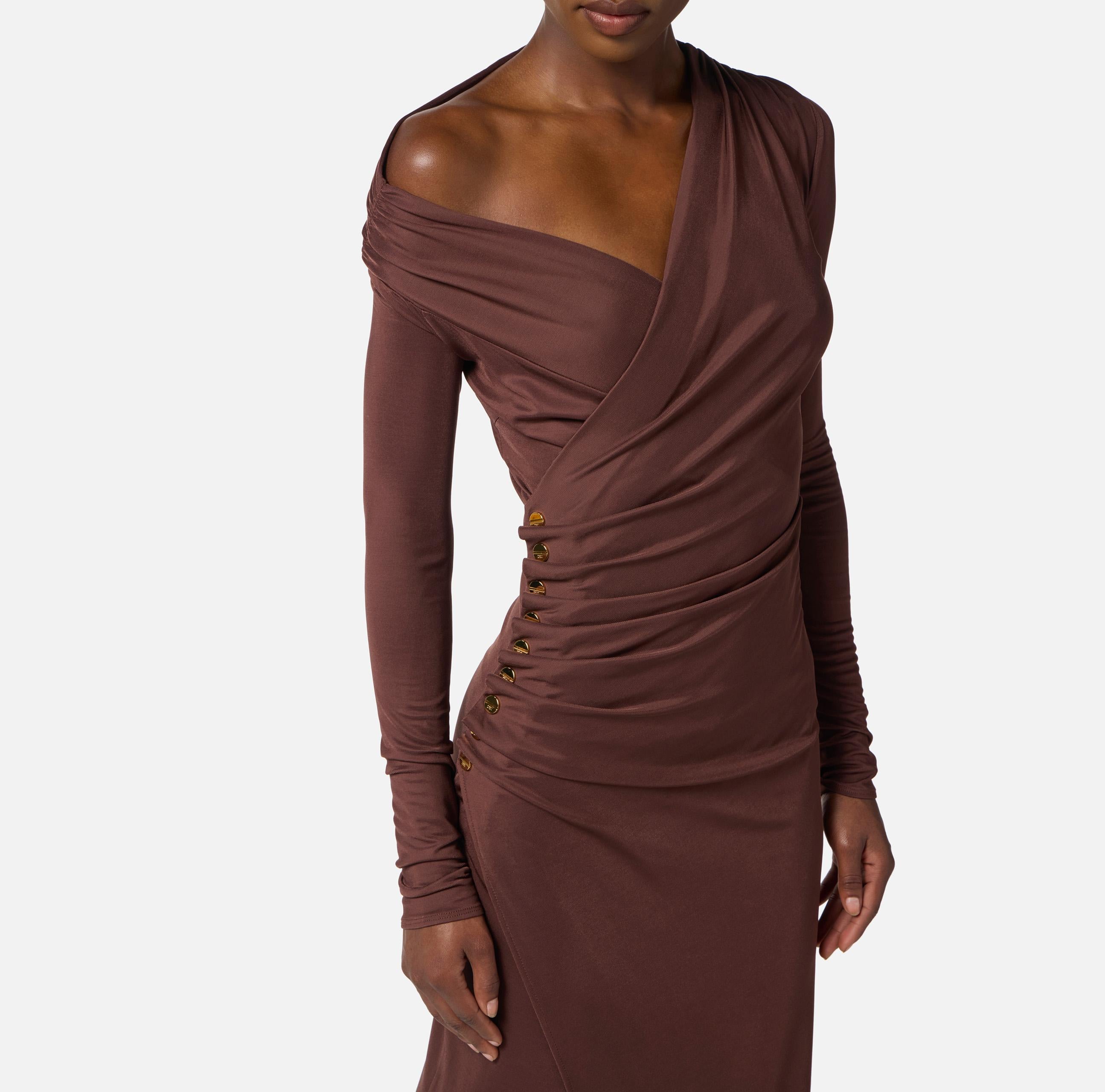 Abito in jersey con bottoni gioiello AB82257E2 EA3 ELISABETTA FRANCHI Coffee 
