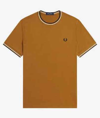 T-shirt con doppia riga M1588 V46 FRED PERRY Dkcarm/ecru/navy 