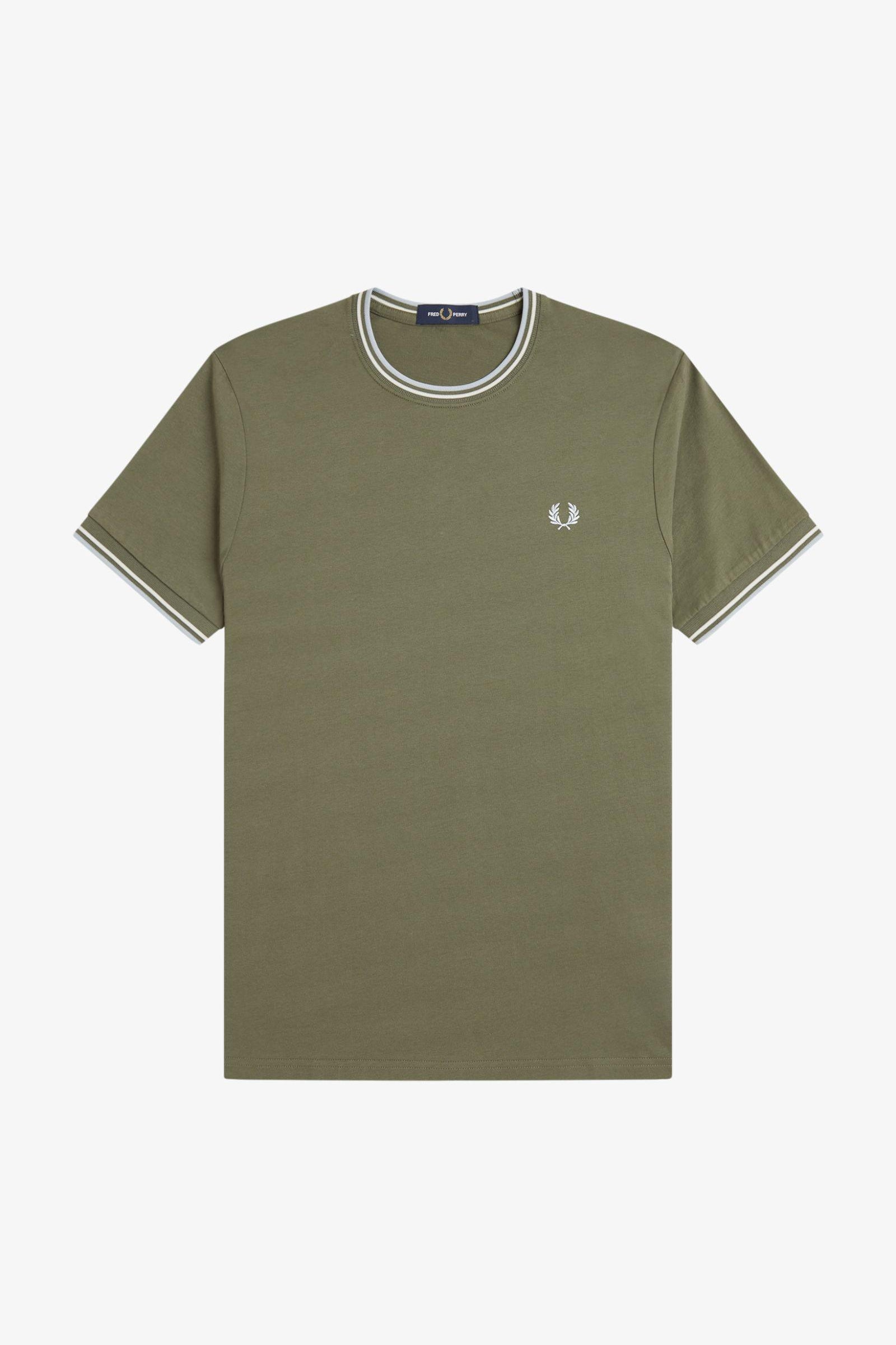T-shirt con doppia riga M1588 87B FRED PERRY Lwgrn/ecru/dskbl 