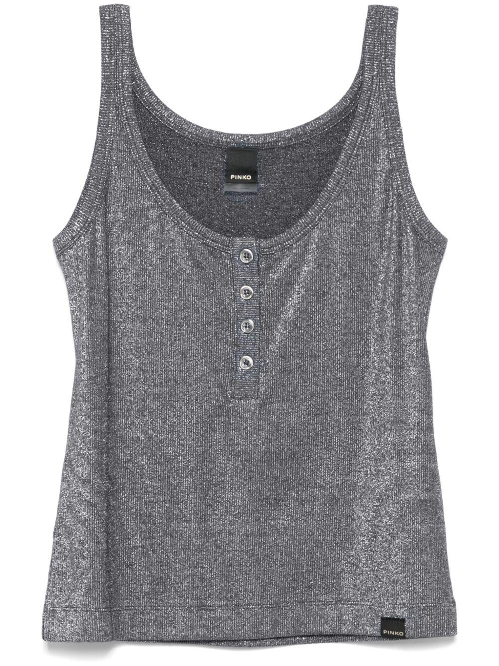 Top a canotta in maglia metallizzata con bottoni 104649A2CQ EI2 PINKO Blu/argento 