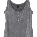 Top a canotta in maglia metallizzata con bottoni 104649A2CQ EI2 PINKO Blu/argento 