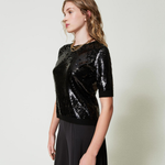 Maglia con ricamo in full paillettes 242TT3141 00006 TWIN SET Nero 