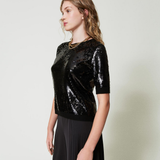 Maglia con ricamo in full paillettes 242TT3141 00006 TWIN SET Nero 