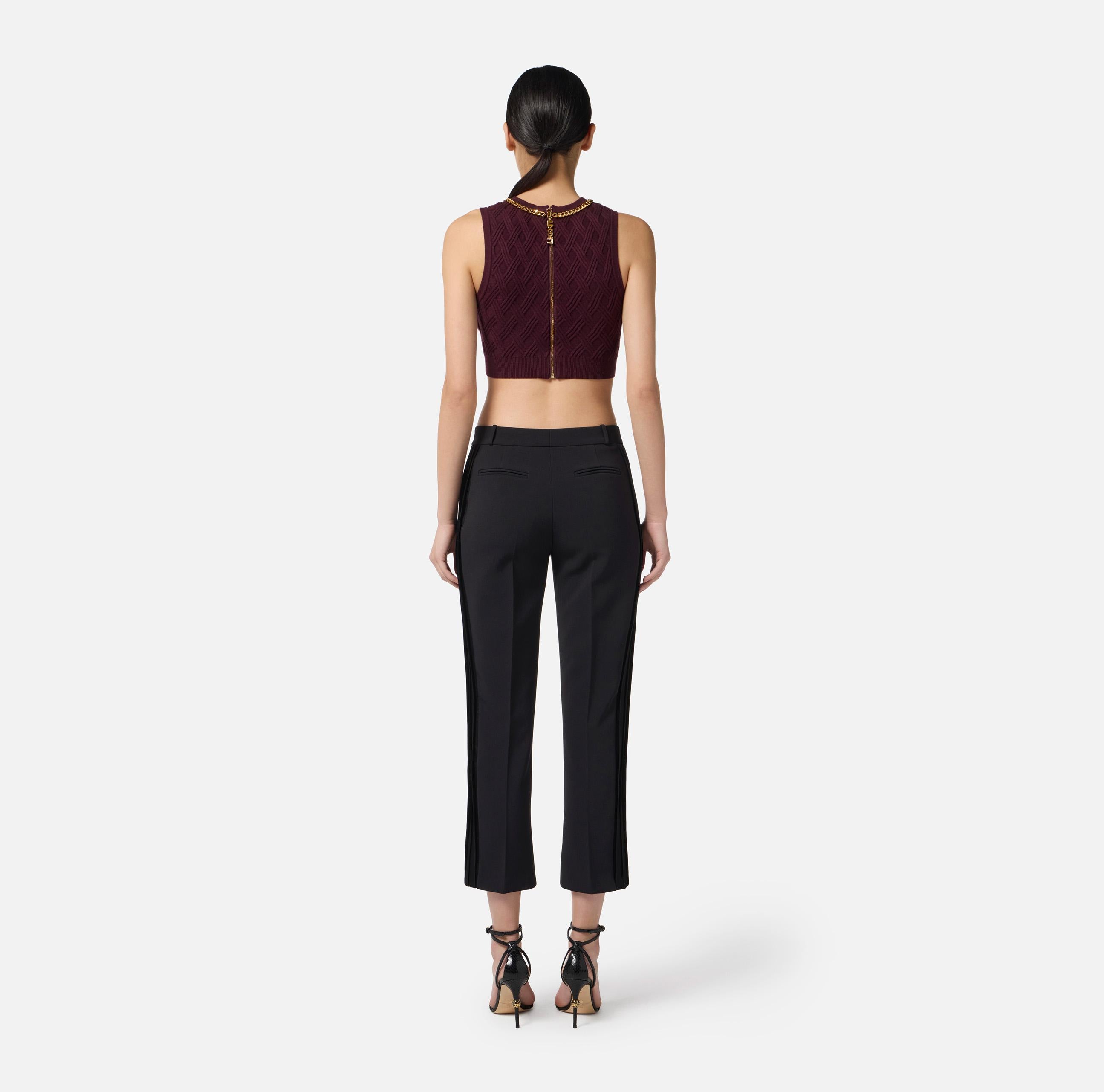 Pantaloni in crêpe leggero con dettagli smoking PA08856E2 110 ELISABETTA FRANCHI Nero 