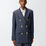 Blazer doppiopetto in lana con bottoni dorati 105617A2SN G02 PINKO Blu-eclissi totale 