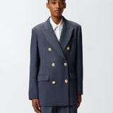 Blazer doppiopetto in lana con bottoni dorati 105617A2SN G02 PINKO Blu-eclissi totale 