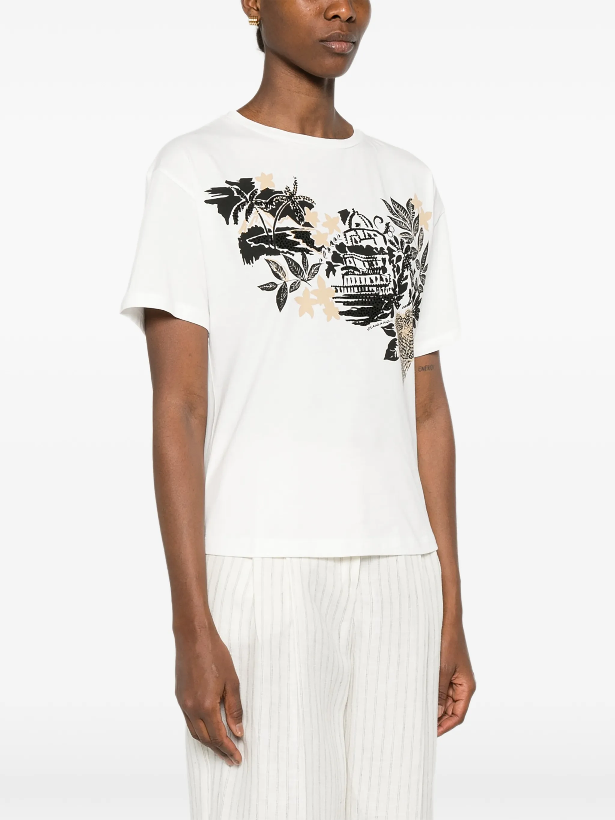 T-Shirt manica corta stampata D48EL040EE9 MFB63 ERMANNO FIRENZE Off white/ecru/nero 