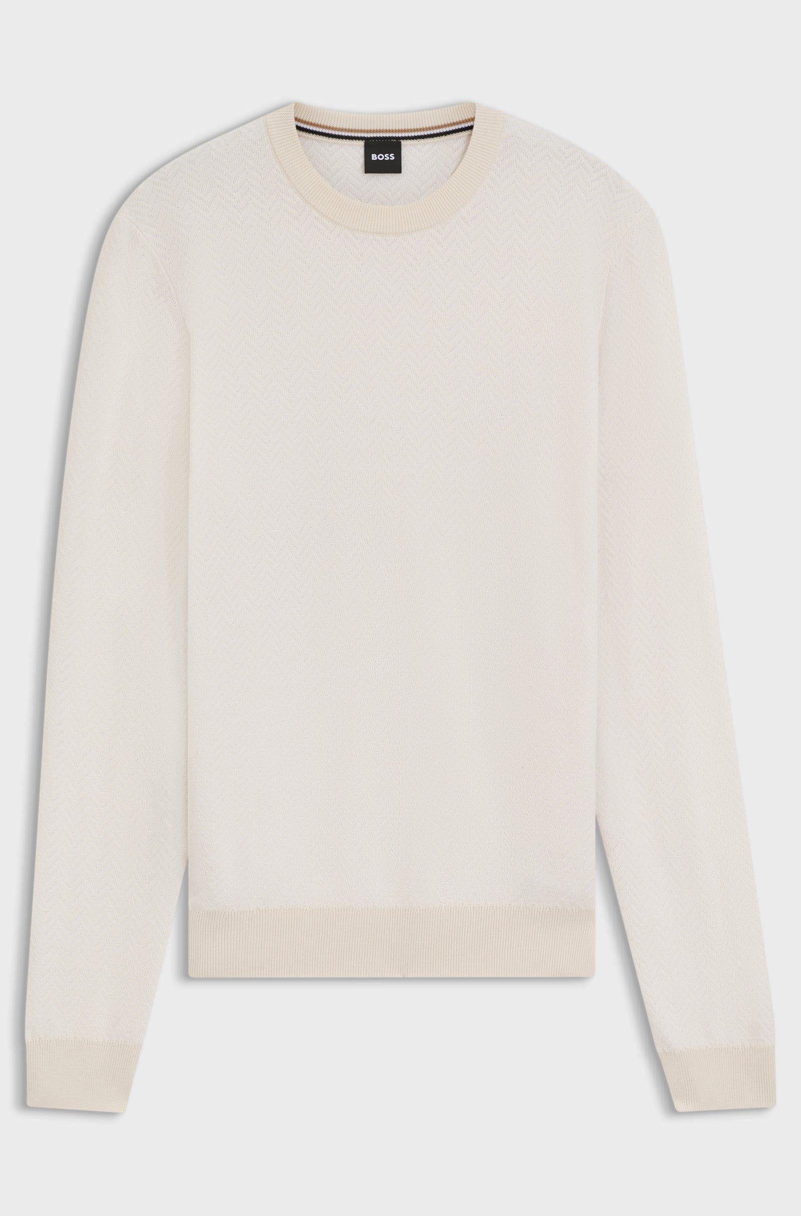Maglia girocollo in lana e cotone 50549985 10274948 01 131 BOSS Open white 