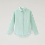 Camicia in puro lino tiinto in capo CFWOSI0113MRUT3372 6585 WOOLRICH Harbor green 