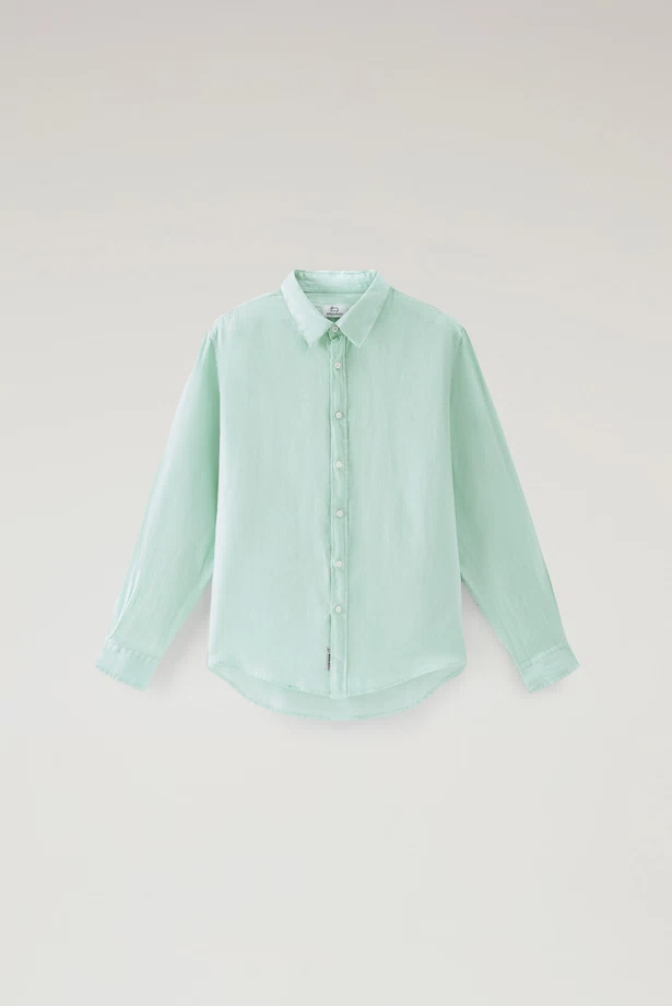Camicia in puro lino tiinto in capo CFWOSI0113MRUT3372 6585 WOOLRICH Harbor green 